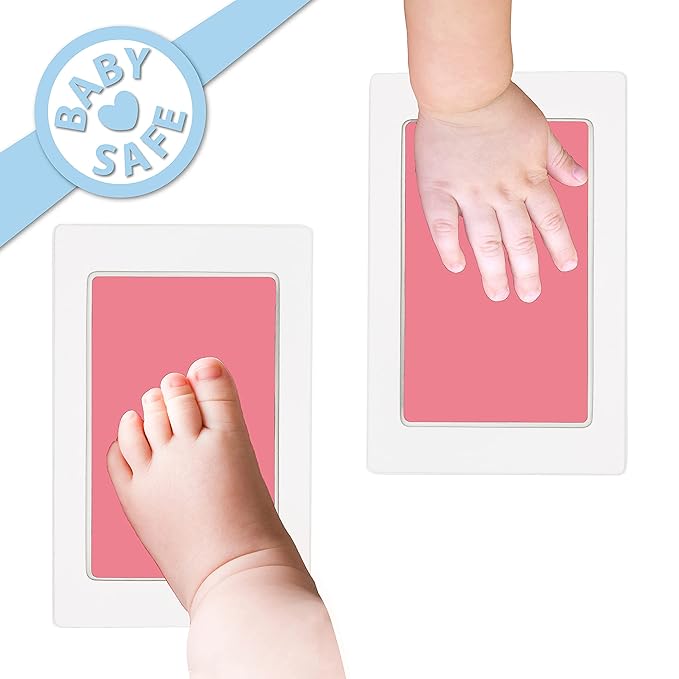 Large Clean Touch Ink Pad for Baby Handprints and Footprints – Inkless Infant Hand & Foot Stamp – Safe for Babies, Doesn’t Touch Skin – Perfect Family Memory or Gift, Pink Print Kit by Tiny Gifts