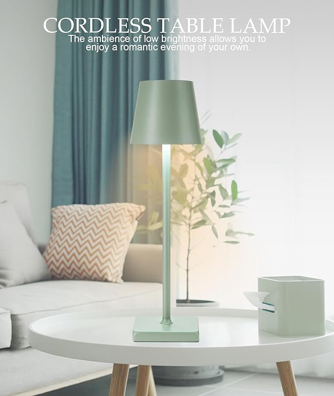 HASUN 2 Pack Cordless Table Lamp, Portable LED Desk Lamp, 5200mAh Battery Operated Lights, 3 Color Stepless Dimming Up, Night Light for Bedroom/Date/Bars/Cafe/Camping (Green 2Pack)