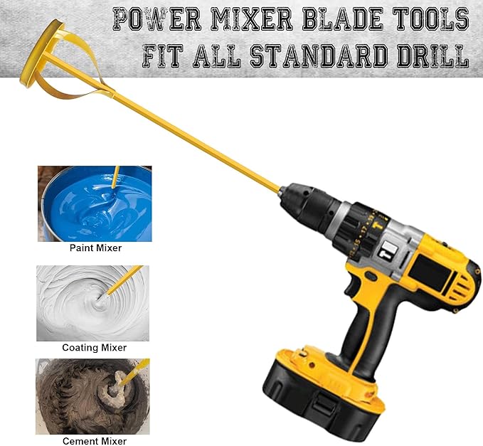 Paint and Mud Mixer, Paint Stirrer for Drill in 1 to 5 Gallon Bucket, Suitable for all Standard Drill Bits, Hex Head Anti-slip, Easy Clean, Painting and Plastering Mixer Stirrer Tool (Yellow)