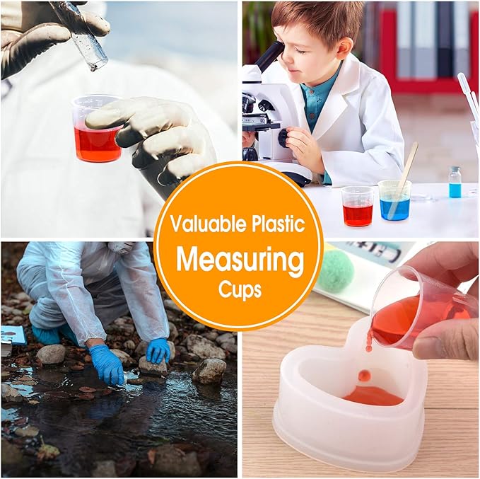 Coopay 100 Pack 30ml/1oz Plastic Graduated Cups Transparent Scale Cups Clear Epoxy Mixing Cylinder with 100 Pack Wooden Stirring Sticks for Resin, Epoxy, Stain, Mixing Paint