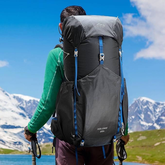 55L Internal Frame Waterproof Hiking Camping Backpack with 3L Water Bladder and Rain Cover, Large Lightweight Travel Daypack Rucksack for Climbing (8120 Dark Gray)