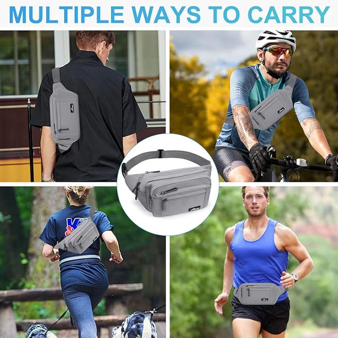 Waist Pack Bag Fanny Pack for Men&Women Hip Bum Bag with Adjustable Strap for Outdoors Workout Traveling Casual Running Hiking Cycling (New Grey)