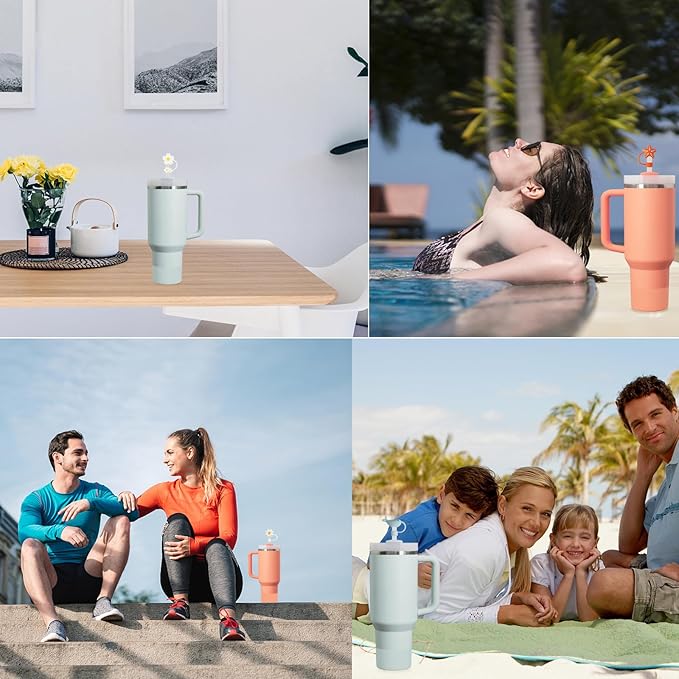 Stanley Cup Accessories Set Including 6 Pcs Silicone Spill Proof Stopper, 2 Pcs Straw Cover Cap for 9-10 mm Straws, 1 Pcs Silicone Boot for Stanley Cup 40oz & 30oz Tumbler (Nectarine)