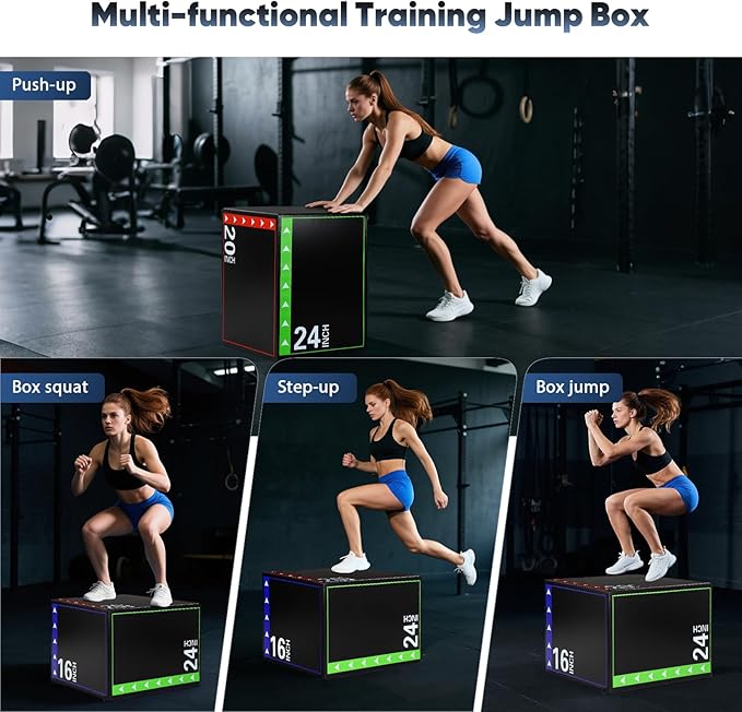 3 in 1 Foam Heavy Duty Density Plyo Box,PVC Leather Cover Non Slip Easy to Clean Jump Box for Home Gym Step Ups Agility Training and Lower Body Strength Training