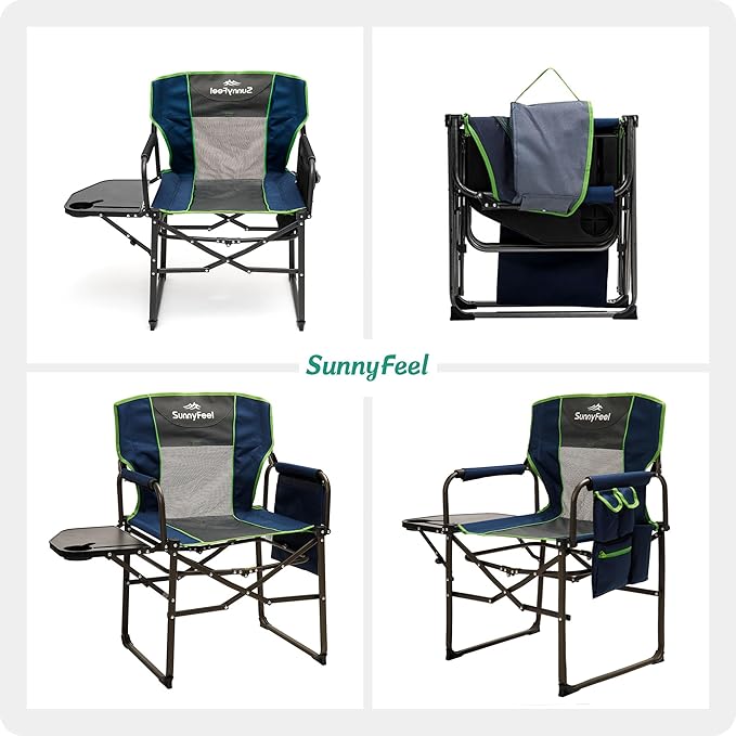 SUNNYFEEL Camping Directors Chair, Heavy Duty,Oversized Portable Folding Chair with Side Table, Pocket for Beach, Fishing,Trip,Picnic,Lawn,Concert Outdoor Foldable Camp Chairs