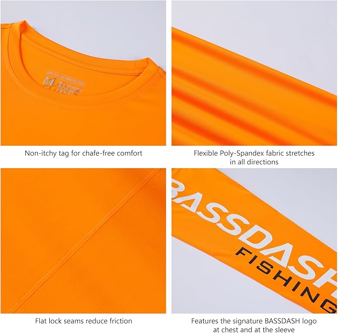 BASSDASH Fishing T Shirts for Men UV Sun Protection UPF 50+ Long Sleeve Tee T-Shirt