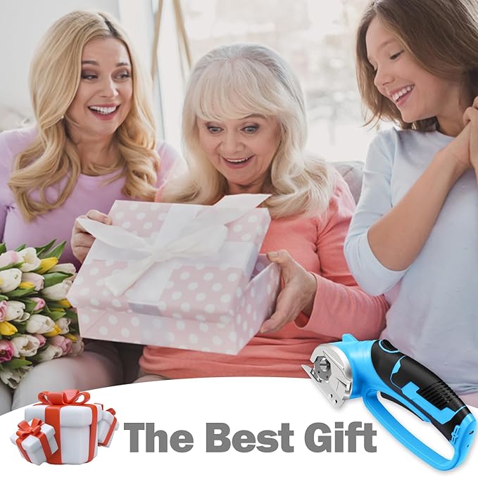 Cordless Electric Scissors, 4V Box Cutter & Cardboard Cutter with Upgrade Blade, LED Light, Safety Lock - Rechargeable Rotary Cutter for Fabric, Leather, Plastic, Crafting, Sewing, Industrial (Blue)