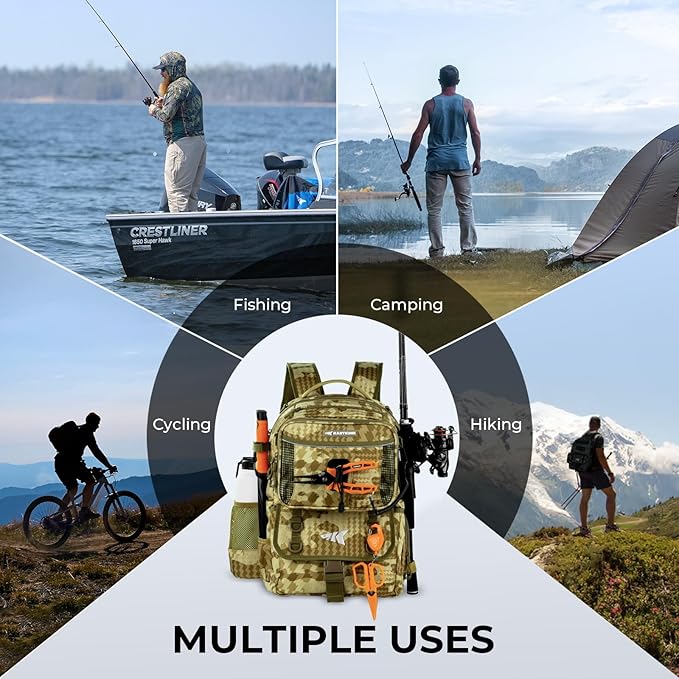 KastKing BaitSpace 50L Fishing Tackle Backpack with Removable Bait Binder,2 Rod Holders Storage Fishing Gear and Equipment