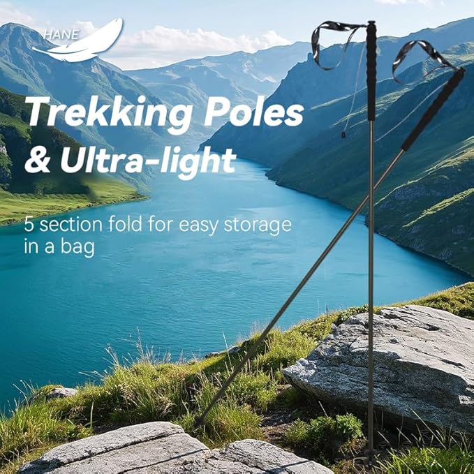 High Strength 5-Section Foldable Carbon Fiber Trekking Poles - 115g/125g/130g, Compact Hiking Staff for Men & Women, Ideal for Hiking, Trekking, Mountaineering & Backpacking