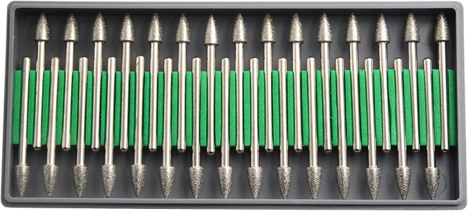 30Pcs 5mm Cone Head,3mm Shaft,Diamond Stone Abrasive Burs Burr Grit Bits for Rotary Tool Grinding Head Jewelry Lapidary Woodworking (Cone 5mm)