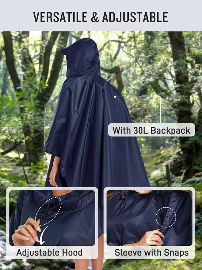 SaphiRose Hooded Rain Poncho Waterproof Raincoat Jacket for Men Women Adults