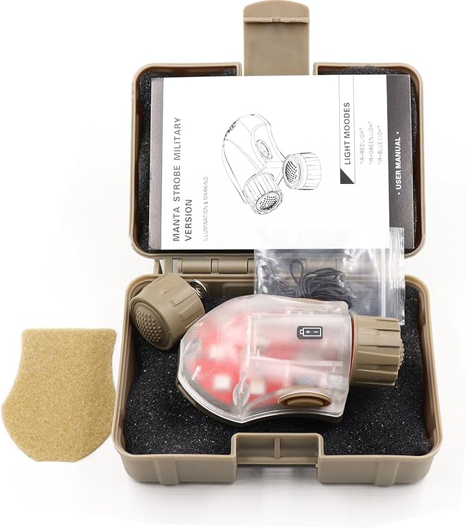 Tactical IR Strobe Helmet Light Military Identification Light with LED Visible Light Constant-on & Strobe Survival Signal Light (Tan-Red)