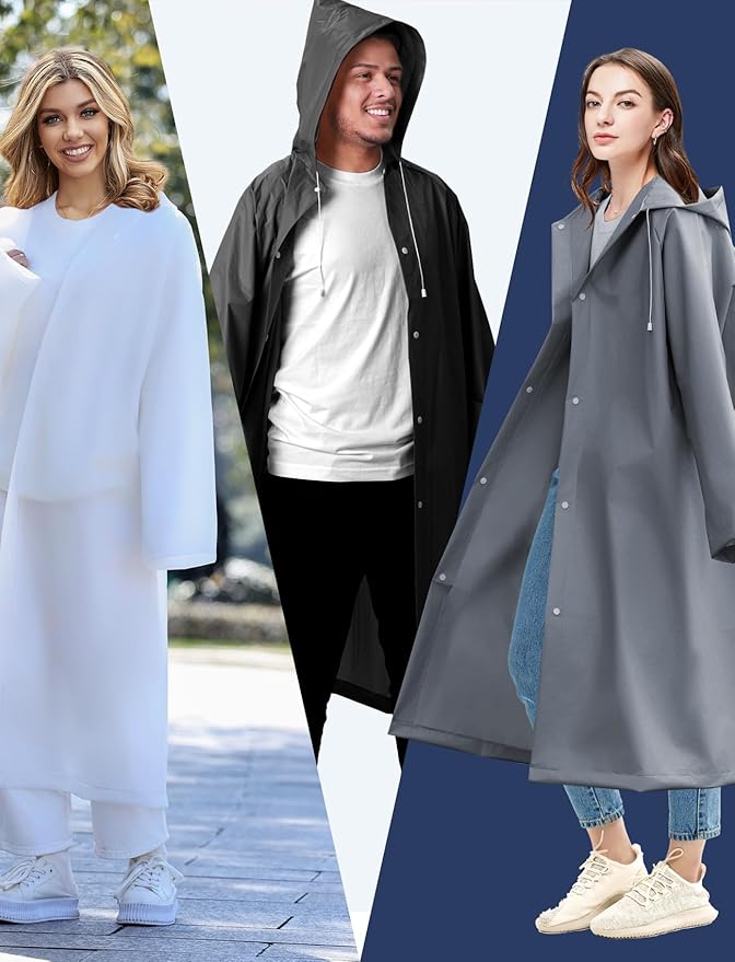 ANYOO Rain Ponchos for Adults Lightweight Reusable Raincoats for Men Women Emergency Rain Jacket with Hood 2 Pack
