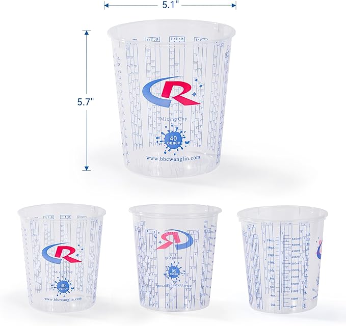 Paint Mixing Cup 40 Ounce, Accurate Measurements in Ratios and OZ. and ML, 100PCS Plastic Graduated Measuring Cups with 12PCS Lids for Paint, Resin, Epoxy, Acrylic, Pigments, Art