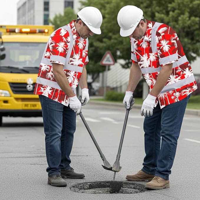 High Visibility Hawaiian Shirt for Men Tropical Shirts Custom Name Floral Outfit Reflective Safety Workwear