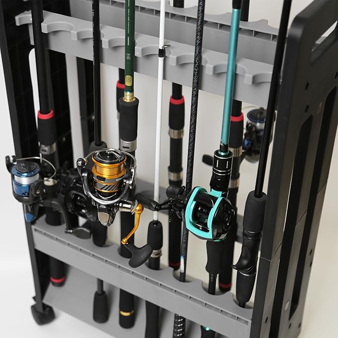 Fishing Rod Holder,Fishing Pole Holders for Garage,Rod Holder for 16 Rod and Reel Combos,Vertical Fishing Rod Rack Floor Storage,Fishing Gifts for Men (Gray)
