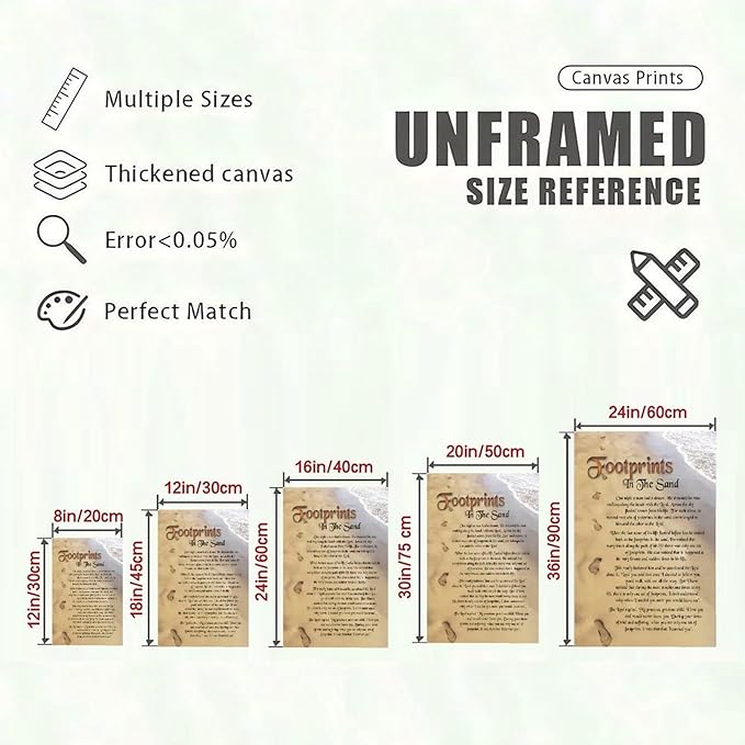 Footprints in the Sand Religious Canvas Wall Art Posters, Inspirational Beach Sunset Poem Print Poster (Unframed 20x30inch, Footprints(3))