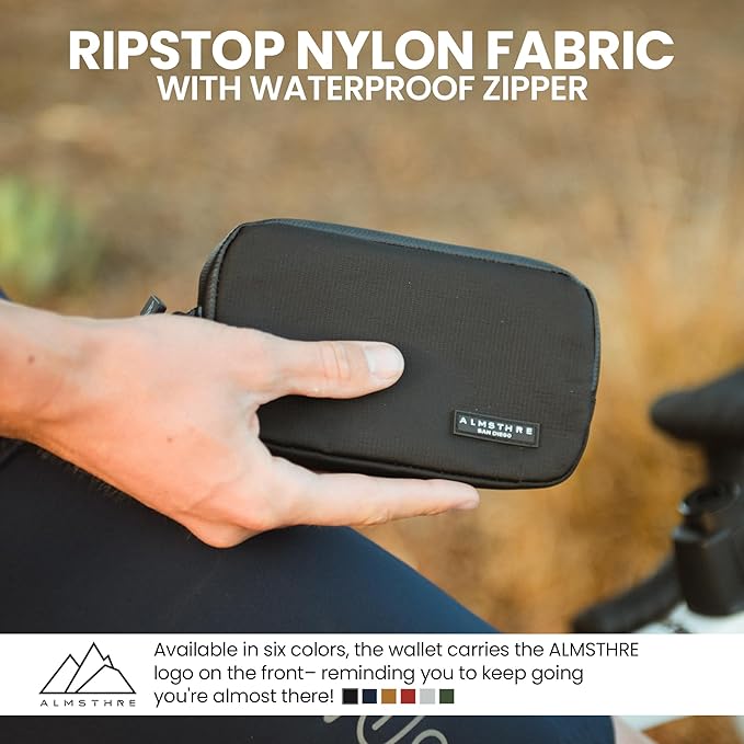 ALMSTHRE Ride Wallet 7”x4” | Waterproof Cycling Wallet for Phone, Cards & Essentials | Durable Ripstop Nylon – Fits Most Phones & Passports | Secure Storage for Biking & Travel