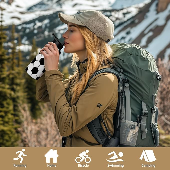 Soccer Water Bottle 40oz Insulated Sports Water Bottles Soccer Gifts for Men Women Gift for Coach Lovers Fan Players Stuff Accessories for Boys Girls