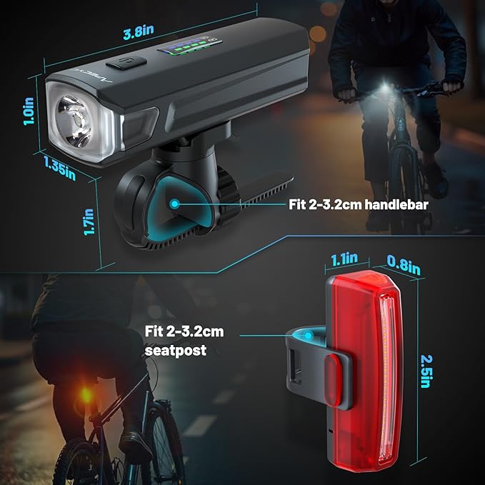 Bike Lights for Night Riding, Bicycle Light Front Headlight and Back Taillight with 4+5 Light Modes, USB Rechargeable Bright Bike Headlights for Cyclists and Commuters