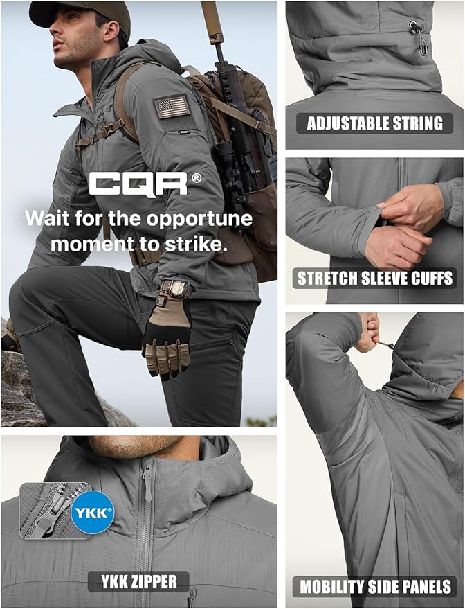 CQR Men's Lightweight Insulated Jacket, Windproof Packable Water Resistant Warm Active Coat for Hiking Work Outdoor Tactical