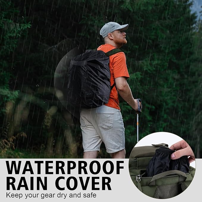 Goture Fishing Backpack, 900D Water-Resistant Tackle Backpack with Rod Holders, 45L Large Fishing Bag Storage Gear Tackle Bag with 8 Lure Pockets, Rain Cover for Camping Hiking(Without Tackle Box)