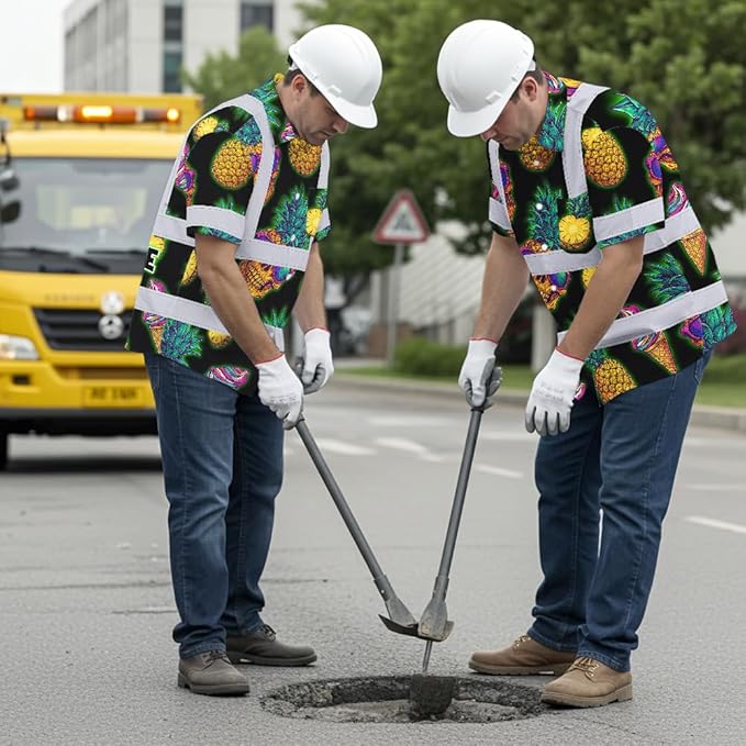 High Visibility Hawaiian Shirt for Men Tropical Shirts Custom Name Floral Outfit Reflective Safety Workwear