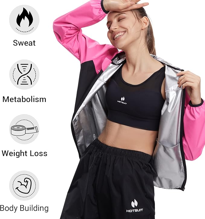 HOTSUIT Sauna Suit for Women Weight Loss Sweat Suits Sauna Jacket Pant Machine Washable Anti Rip for Gym Workout Exercise