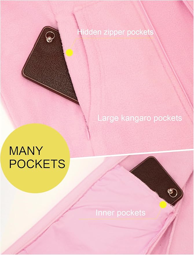 Womens Zip Up Fleece Jacket With 6 Pockets Casual Long Sleeve Fall Winter Fashion Outfits Clothes 2025