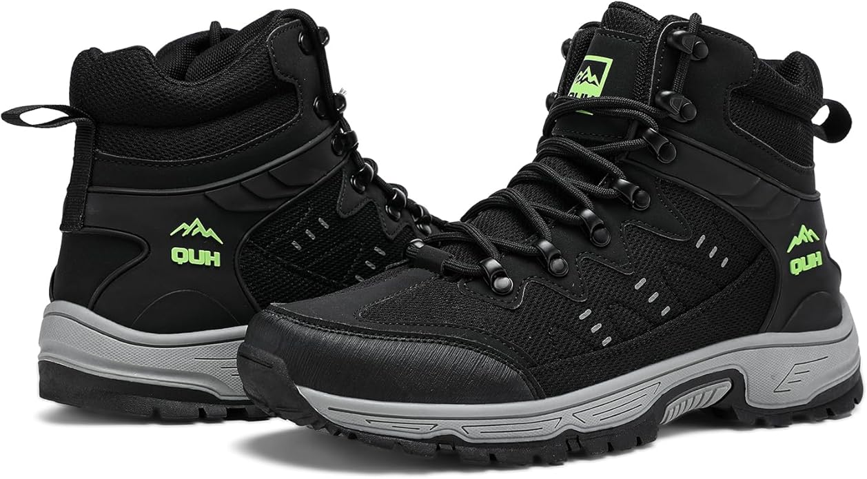 QUH Men's Outdoor Hiking Shoes Breathable Waterproof Non-Slip Mid-Cut Sports Shoes for Fitness, Outdoor Camping, Walking