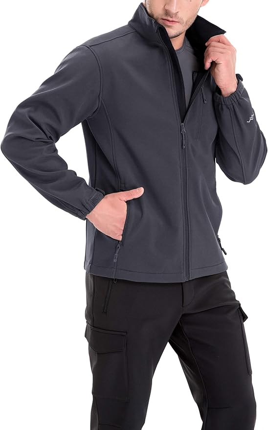 TRAILSIDE SUPPLY CO. Men's Softshell Jacket Fleece Lined Windbreaker,Lightweight Water Resistant Winter Coat