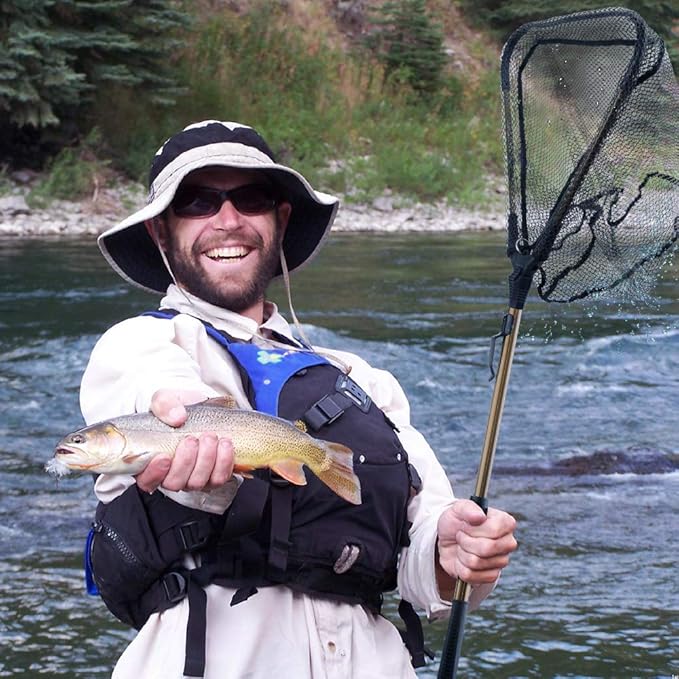 YVLEEN Folding Fishing Net - Foldable Fish Landing Net Robust Aluminum Telescopic Pole Handle and Nylon Mesh 16inch Hoop Size