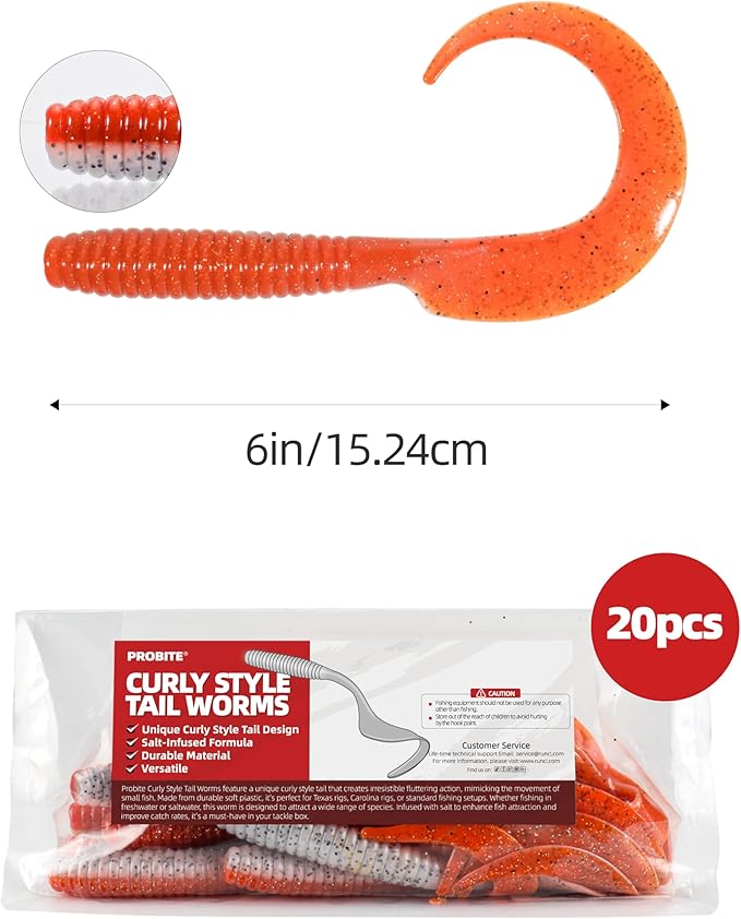 Curly Style Tail Worms Fishing Lures – Realistic Wavy Tail Soft Bait Grub Swimbaits for Saltwater & Freshwater Fishing, Available in 4 Inch & 6 Inch, Perfect for Bass, Trout, Crappie, & More