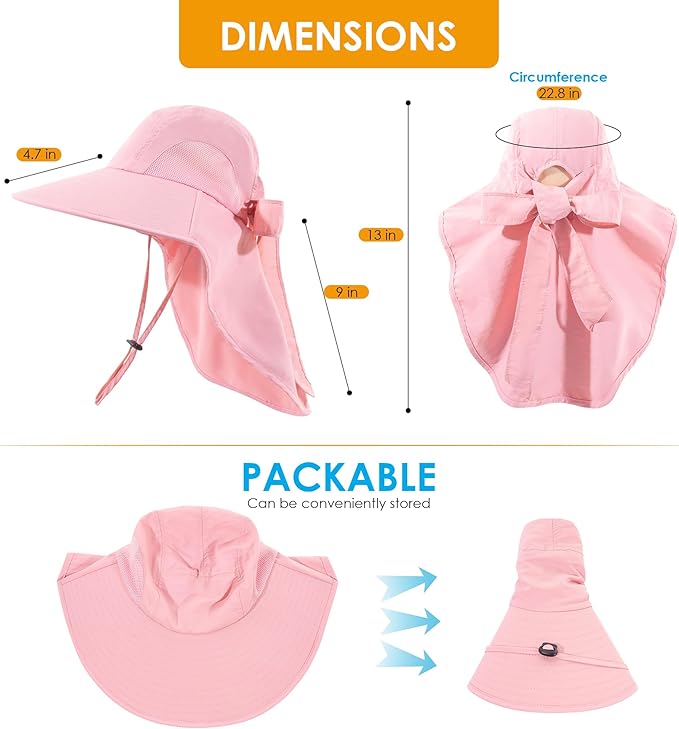 Womens Sun Hat UV Protection, Foldable Waterproof Wide Brim Bucket Hats with Neck Flap for Summer Beach Fishing Hiking