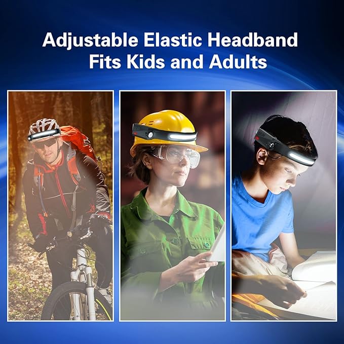 COSOOS LED Headlamp Rechargeable, Bright Head Lamp Flashlight, 1000 Lumen Headlight, Sensor Mode, 230 ° Illumination & Spot Light, 2.4 oz Lightweight Headlamp for Camping, Running, Hiking (No Clip)