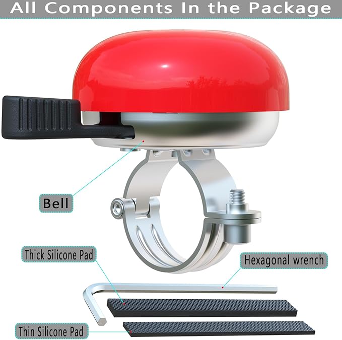 Greallthy Bike Bell Classic Bike Bells for Adults Kids, Bicycle Bell for Handlebars Adult, Loud Sound Beach Cruiser Mountain Bike Bell Accessories.