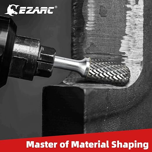 EZARC Tungsten Carbide Rotary Burr Bit, SC-5 Double Cut Carbide Burr 1/4" Shank Die Grinder Cutting Burrs Bit for Metal Working & Sturdy Storage Case