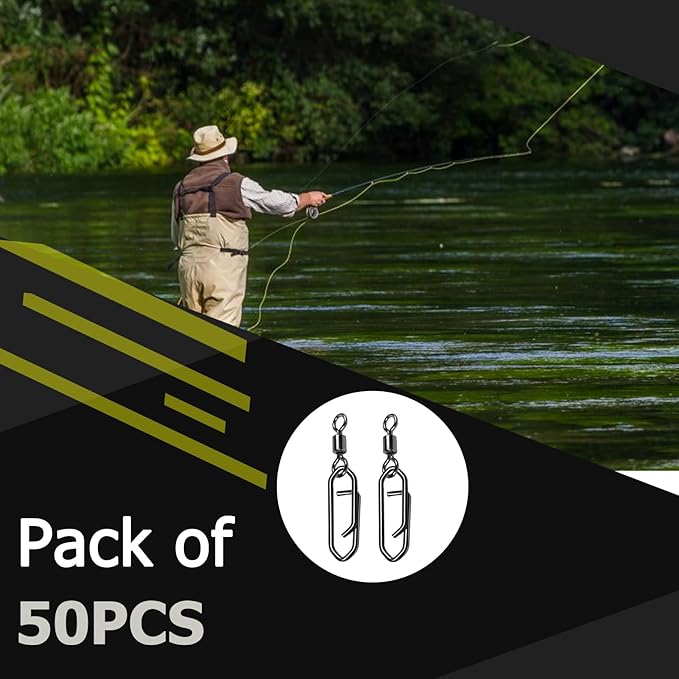 Atibin High Strength Fishing Clips Swivel Freshwater Saltwater Fishing Snaps Connector Rolling Barrel Swivels Fishing Clip Speed Change Black Nickel