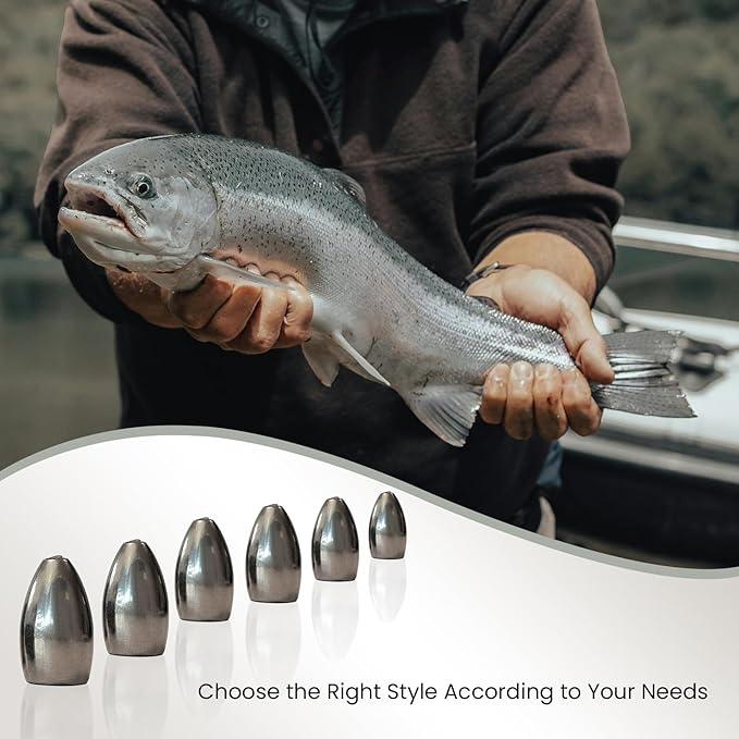 Pristis 12 pcs Tungsten Fishing Weights, Compact Bullet Sinkers Kit for Fishing line, Drop Shot Texas Carolina Rig Hook Weight for Bass Walleye Perch Trout Crappie Bait