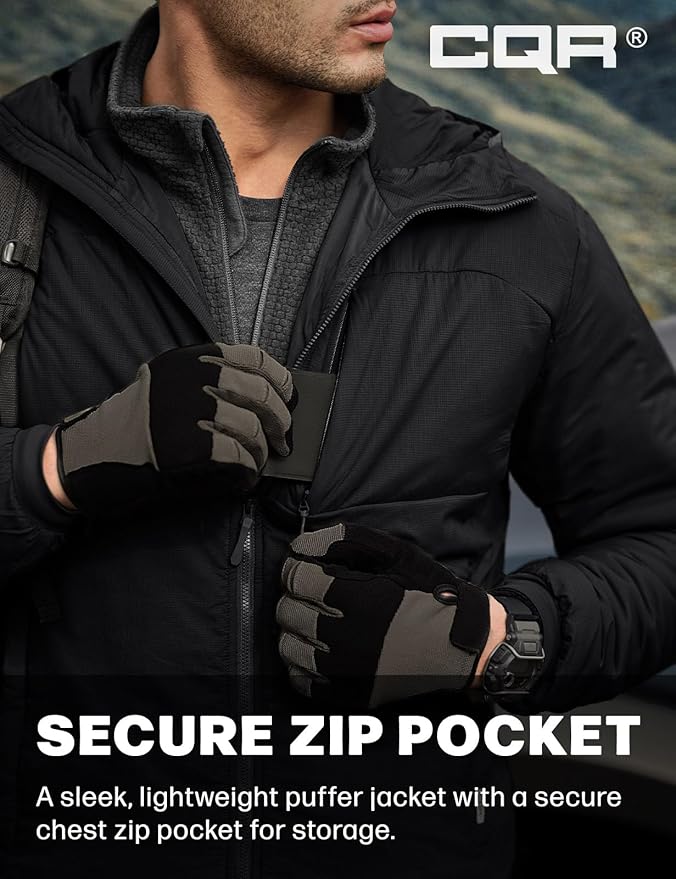 CQR Men's Lightweight Insulated Jacket, Windproof Packable Water Resistant Warm Active Coat for Hiking Work Outdoor Tactical