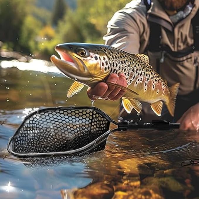 STONESTAR Fishing Net with Handle, Foldable Extendable Fish Net Aluminum Alloy Landing Net, Lightweight Strong Telescoping Handle Fishing Gear 20LBS Max Load, Fish-Friendly for Catch and Kayak