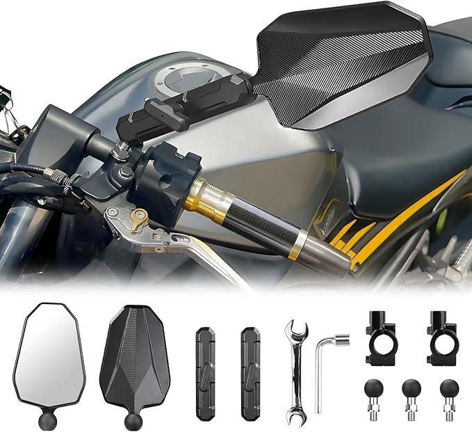 Aluminum Alloy CNC Adventure Bike Mirrors M10*1.25,Motorcycle Mirror Fits RAM B Balls and 7/8"Handlebar,Compatible with KTM 1290 Super Adv,Honda Grom,Kawasaki KLR,Yamaha XT,Suzuki DR & More