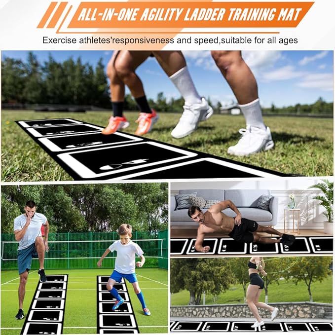 Agility Ladder Set: 15ft Rubber Non-Slip Agility Training Ladder with 10 Soccer Cones for Outdoor Agility Training| Basketball Fitness Soccer Training Equipment for Adults Youth