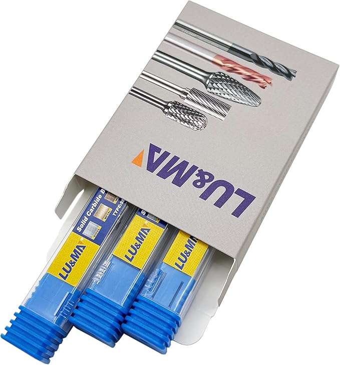 LU&MN Tungsten Carbide Burr Cylinder Shape SC-5 with Radius End Double Cut Rotary Burr File (1/2" Cutter Dia X 1"Cutter Length) with 1/4'' shank,3PCS