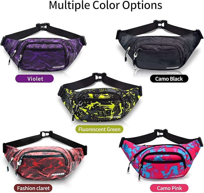 Large Fanny Packs for Women, 5-Zipper Pockets Water Resistant Practical Waist Bag, for Outdoor Running Cycling Sports Travel Hiking Camping Fishing Fashionable Belt Bags