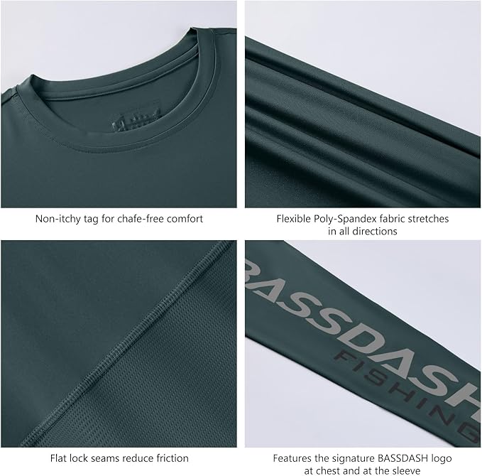 BASSDASH Fishing T Shirts for Men UV Sun Protection UPF 50+ Long Sleeve Tee T-Shirt