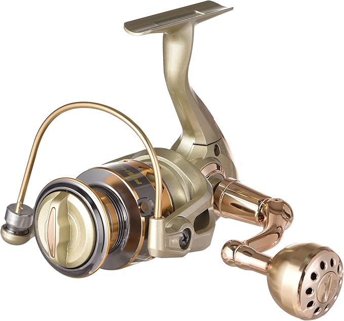 Spinning Fishing Reels, Lightweight Spinning Reel, 15.5 LBs Max Drag, 5.1:1/5.5:1 High Speed Ultra Smooth Powerful with CNC Aluminum Spool Fishing Reels Freshwater(Black/Gold)