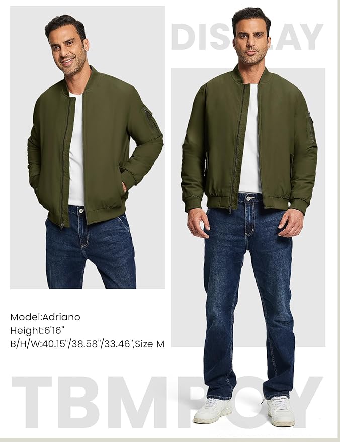 TBMPOY Men's Fall Jacket Winter Windbreaker Bomber Zip Up Padded Softshell Warm Windproof Casual Coat