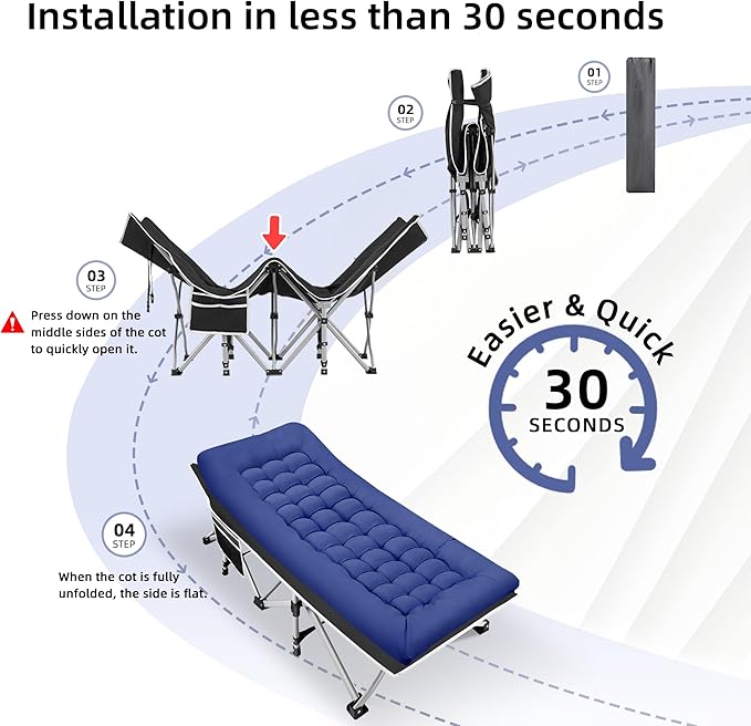 Foldable Camping Cots for Adults, 28" Extra Wide Cot with Removable Mattress, 600LBS Max Load, Sleeping Cots for Camping Outdoor/Office, Guest (Azure)