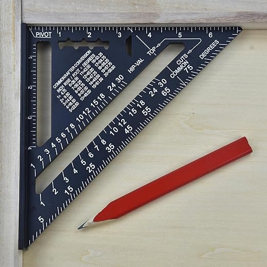 FEIRONG 3-in-1 Carpenter Square Tools,7" Triangle Square 10" L Shaped Ruler and Carpenter Pencil,Framing Square for Furniture and Cabinet Making